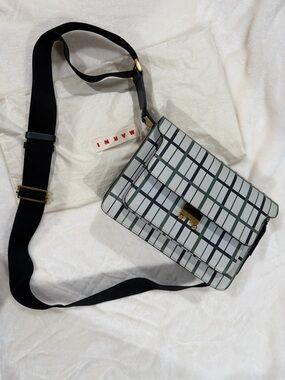 Marni Trunk Bag Check Pattern Saffiano Leather Crossbody Shoulder Bag